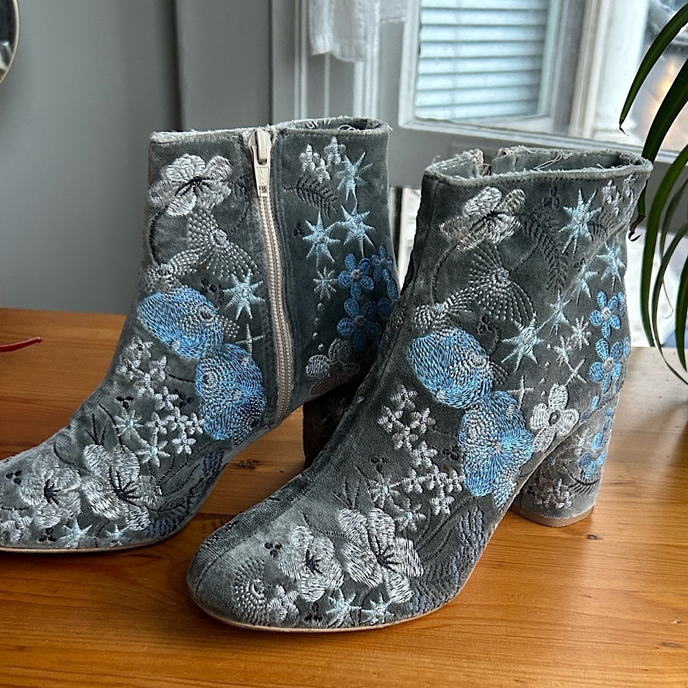 Italian Blue Suede Heeled Booties